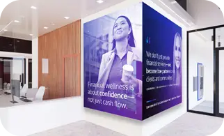 A corner display in a bank branch